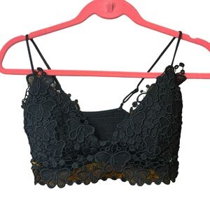 EUC black lace cropped tank top bralette with adjustable straps.